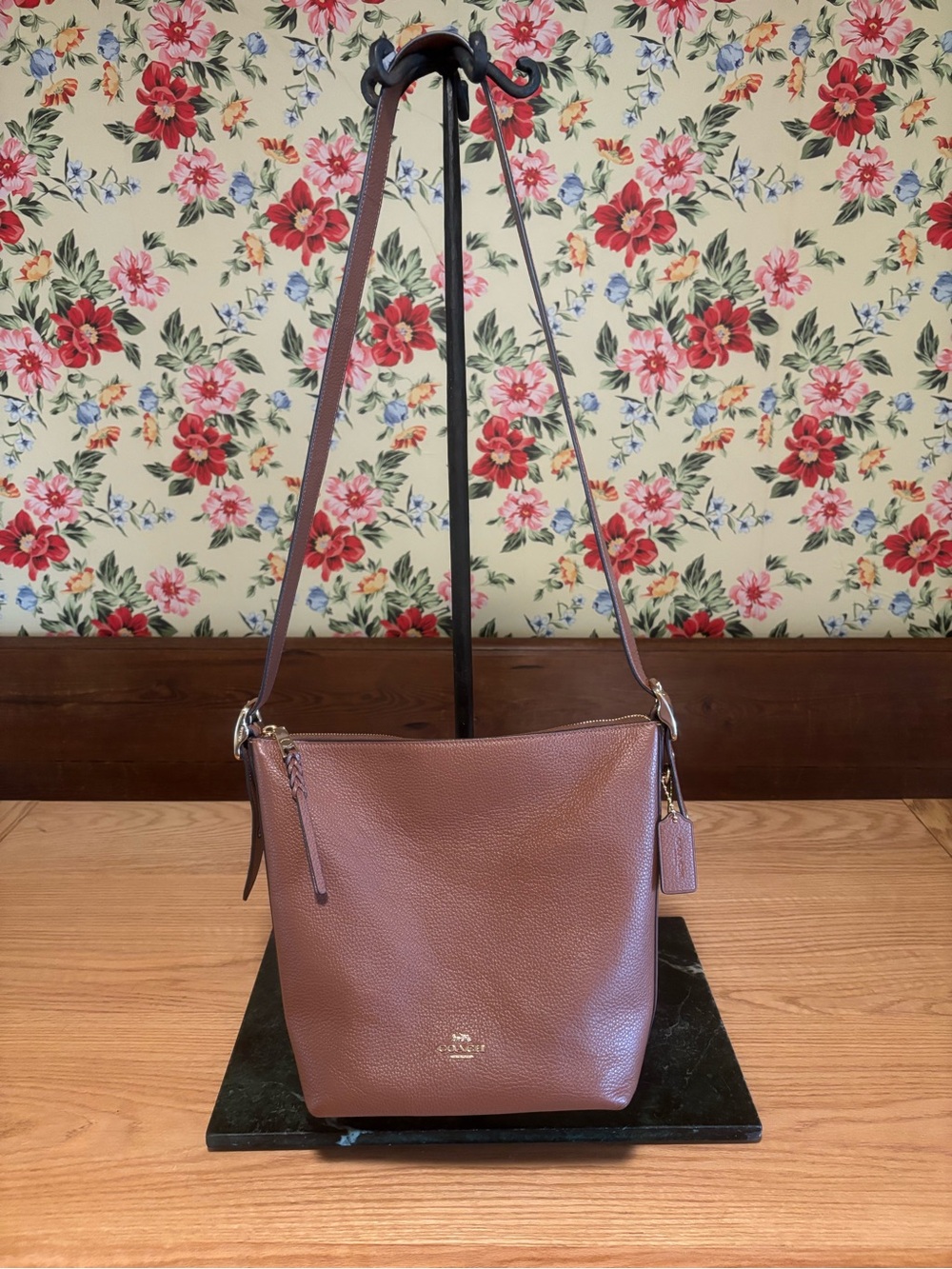 Coach Val Duffle Bag C2818 Brown Pebbled Leather Bag Zip Top Detachable Strap
